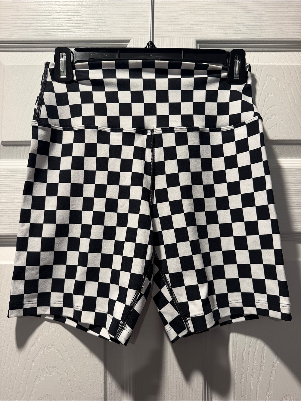 Lorna Jane Black and White Checkered High-Waist Active Shorts